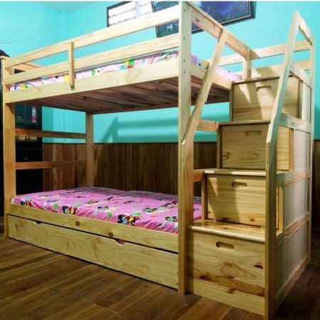 165 Naturall : Giường 3 Tầng Cầu Thang Liên Hợp - 1m